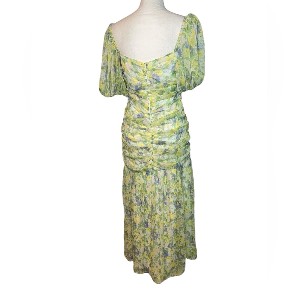 ASOS ruched puff sleeve maxi dress white base yellow blue floral print - Picture 5 of 15